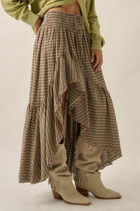 Prairie Song Plaid High-Low Ruffle Maxi Skirt - ShopPromesa