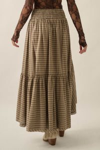 Prairie Song Plaid High-Low Ruffle Maxi Skirt - ShopPromesa