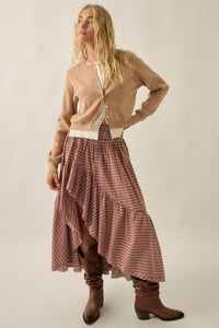 Prairie Song Plaid High-Low Ruffle Maxi Skirt - ShopPromesa