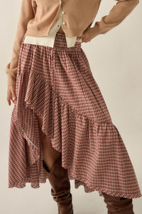 Prairie Song Plaid High-Low Ruffle Maxi Skirt - ShopPromesa