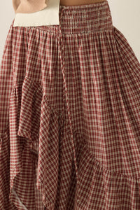 Prairie Song Plaid High-Low Ruffle Maxi Skirt - ShopPromesa