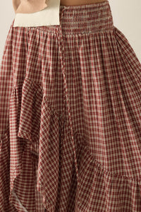 Prairie Song Plaid High-Low Ruffle Maxi Skirt - ShopPromesa