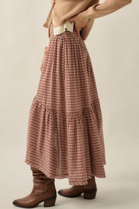Prairie Song Plaid High-Low Ruffle Maxi Skirt - ShopPromesa