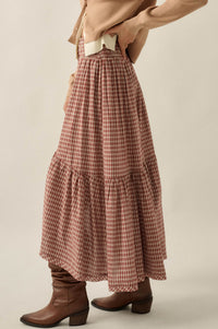 Prairie Song Plaid High-Low Ruffle Maxi Skirt - ShopPromesa