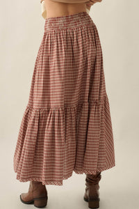 Prairie Song Plaid High-Low Ruffle Maxi Skirt - ShopPromesa