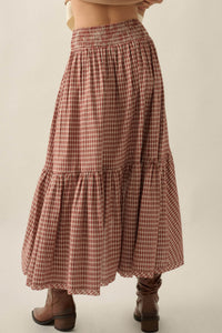 Prairie Song Plaid High-Low Ruffle Maxi Skirt - ShopPromesa