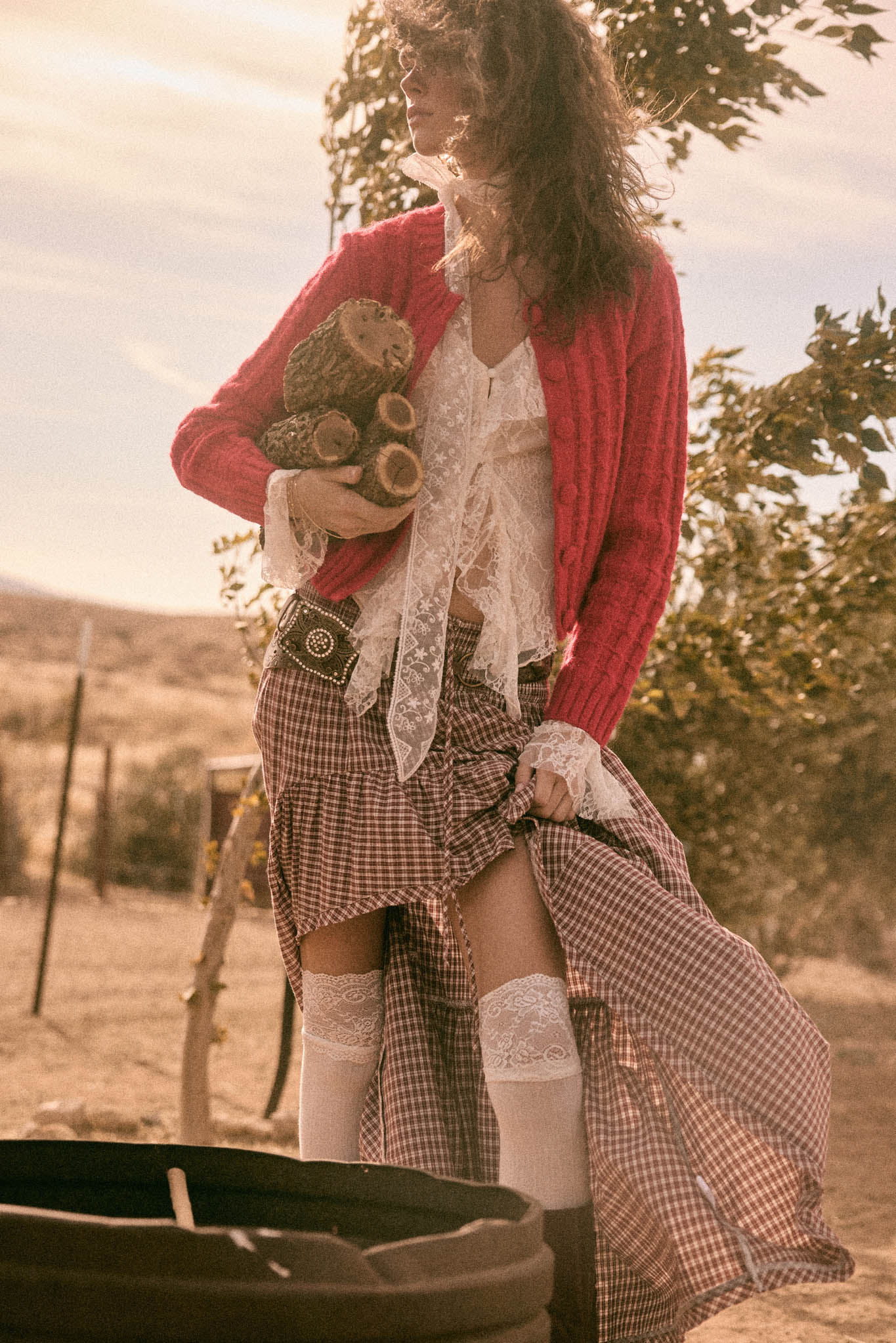 Prairie Song Plaid High-Low Ruffle Maxi Skirt - ShopPromesa
