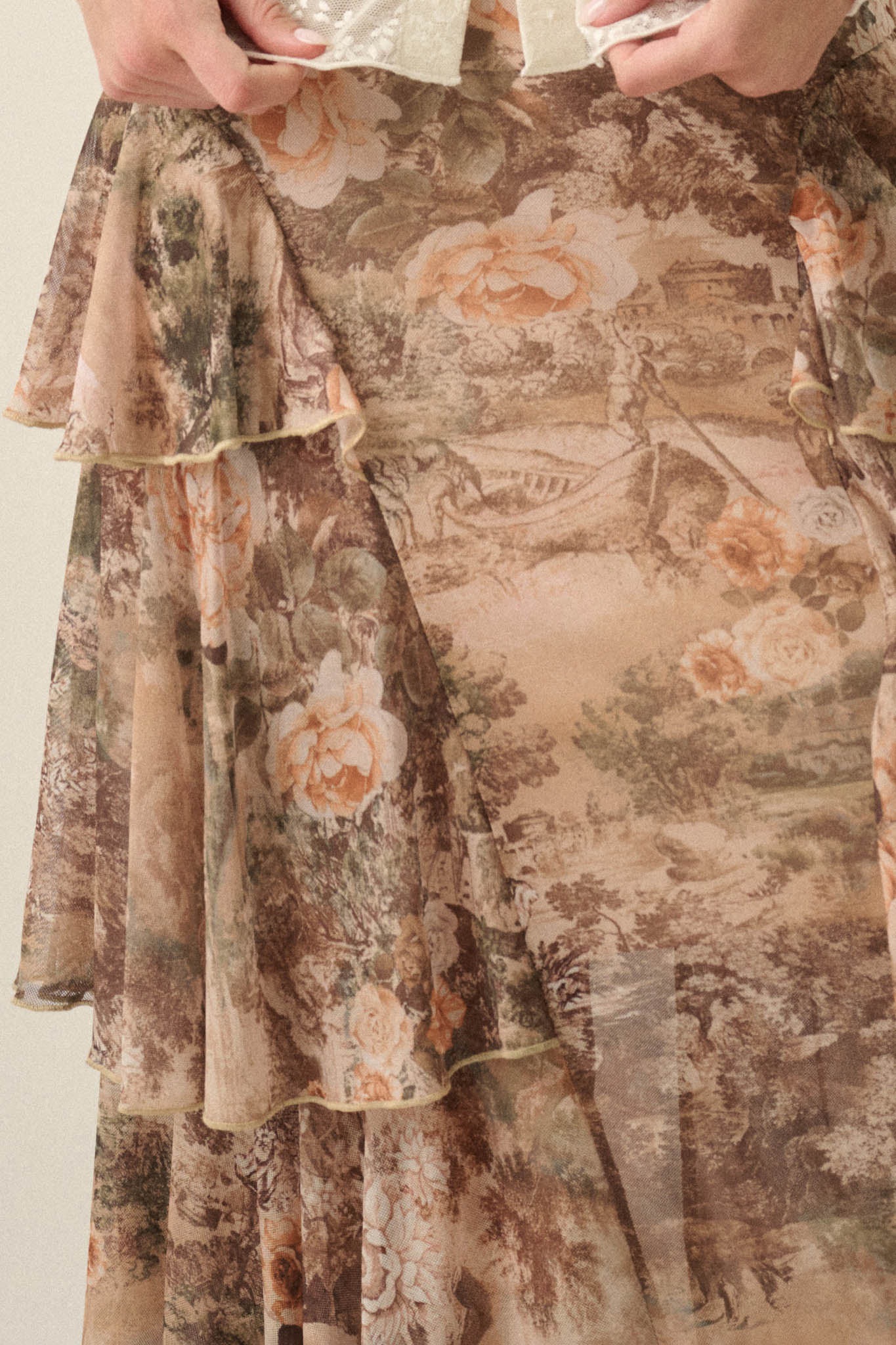 Picture This Floral Mesh Ruffled Cascade Maxi Skirt - ShopPromesa