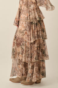 Picture This Floral Mesh Ruffled Cascade Maxi Skirt - ShopPromesa