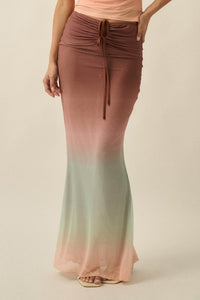 Before Sunset Ombre Mesh Ruched Mermaid Maxi Skirt - ShopPromesa