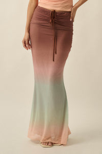 Before Sunset Ombre Mesh Ruched Mermaid Maxi Skirt - ShopPromesa