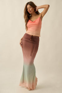 Before Sunset Ombre Mesh Ruched Mermaid Maxi Skirt - ShopPromesa