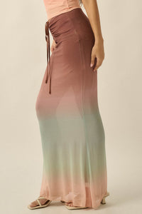Before Sunset Ombre Mesh Ruched Mermaid Maxi Skirt - ShopPromesa