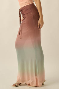 Before Sunset Ombre Mesh Ruched Mermaid Maxi Skirt - ShopPromesa