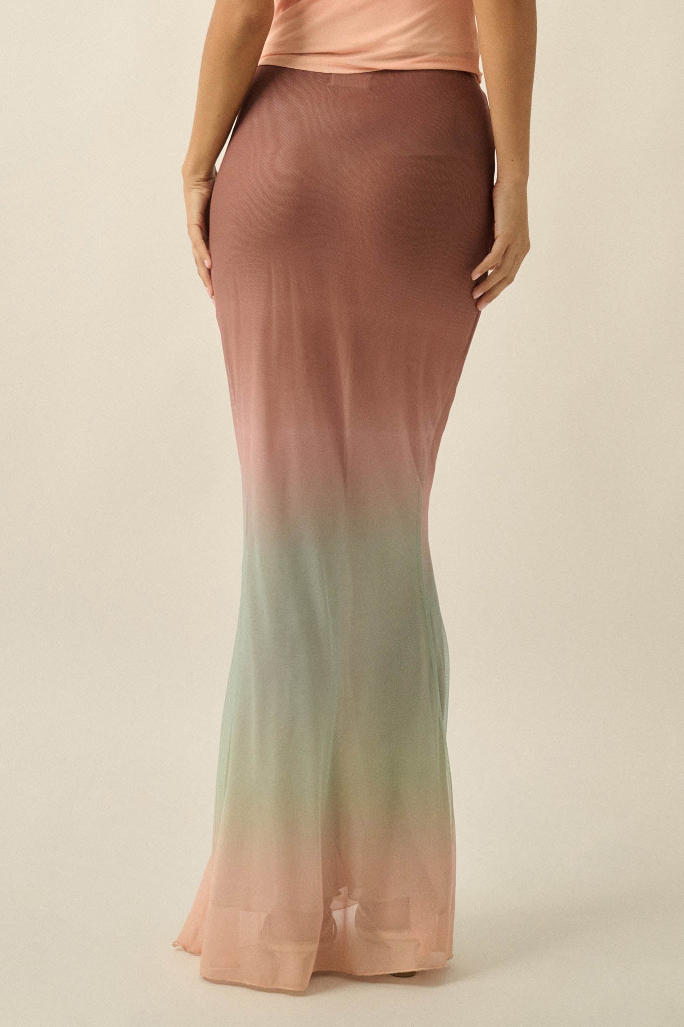 Before Sunset Ombre Mesh Ruched Mermaid Maxi Skirt - ShopPromesa