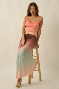 Before Sunset Ombre Mesh Ruched Mermaid Maxi Skirt - ShopPromesa