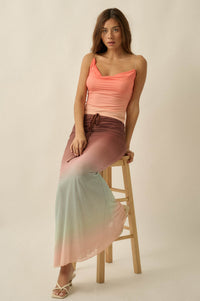 Before Sunset Ombre Mesh Ruched Mermaid Maxi Skirt - ShopPromesa