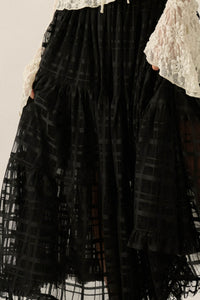 Crossed Lines Plaid Tulle Tiered Ruffle Maxi Skirt - ShopPromesa
