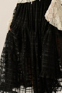 Crossed Lines Plaid Tulle Tiered Ruffle Maxi Skirt - ShopPromesa