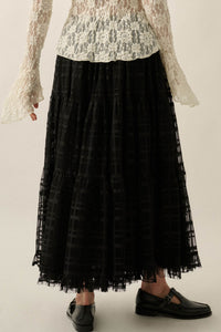 Crossed Lines Plaid Tulle Tiered Ruffle Maxi Skirt - ShopPromesa