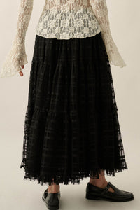 Crossed Lines Plaid Tulle Tiered Ruffle Maxi Skirt - ShopPromesa