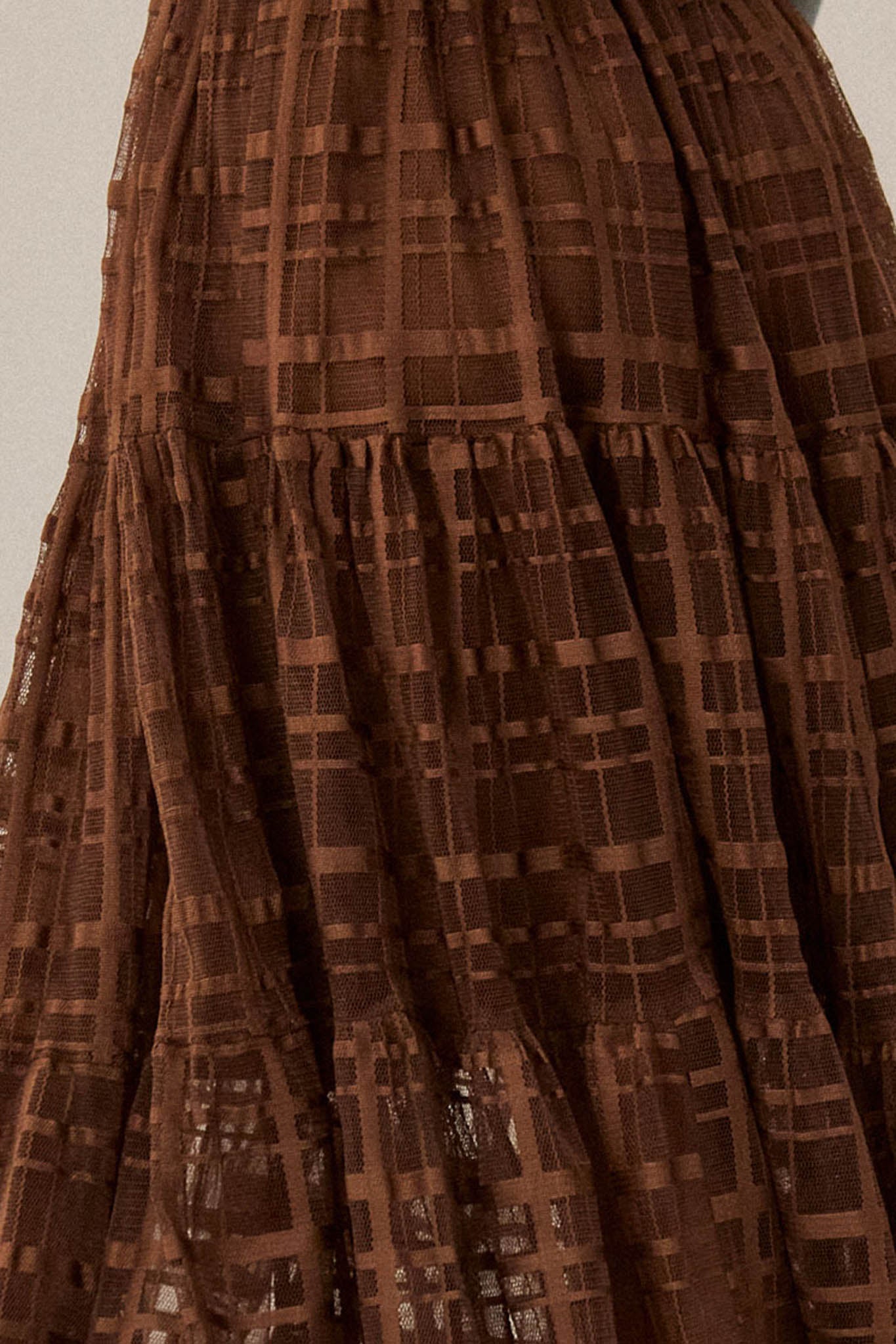 Crossed Lines Plaid Tulle Tiered Ruffle Maxi Skirt - ShopPromesa
