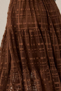 Crossed Lines Plaid Tulle Tiered Ruffle Maxi Skirt - ShopPromesa