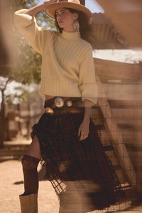 Crossed Lines Plaid Tulle Tiered Ruffle Maxi Skirt - ShopPromesa