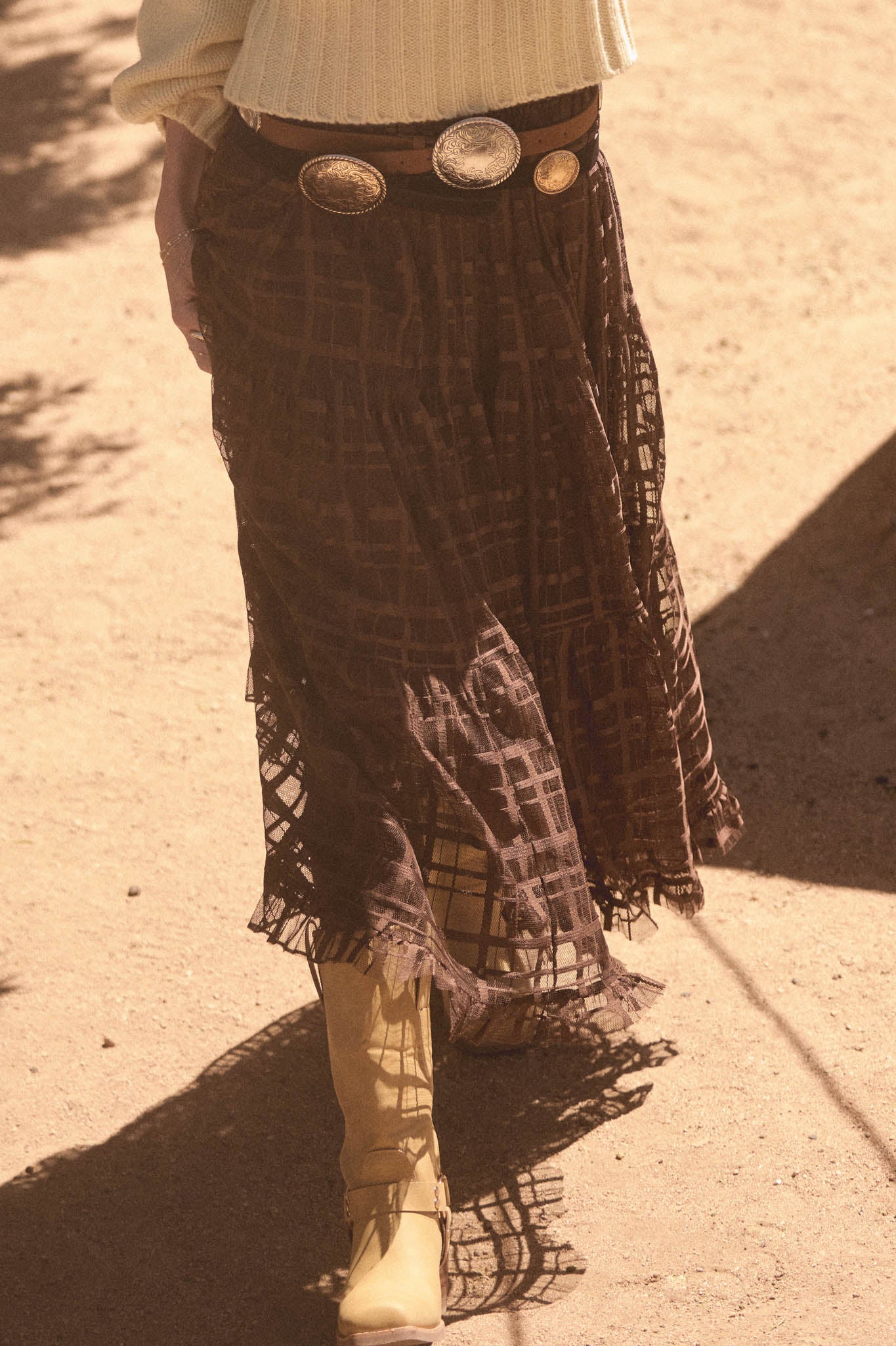 Crossed Lines Plaid Tulle Tiered Ruffle Maxi Skirt - ShopPromesa