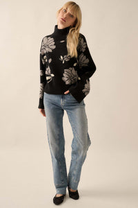 Winter Bouquet Mock-Neck Floral Jacquard Sweater - ShopPromesa