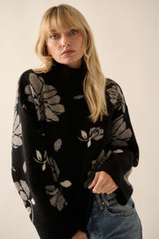 Winter Bouquet Mock-Neck Floral Jacquard Sweater - ShopPromesa