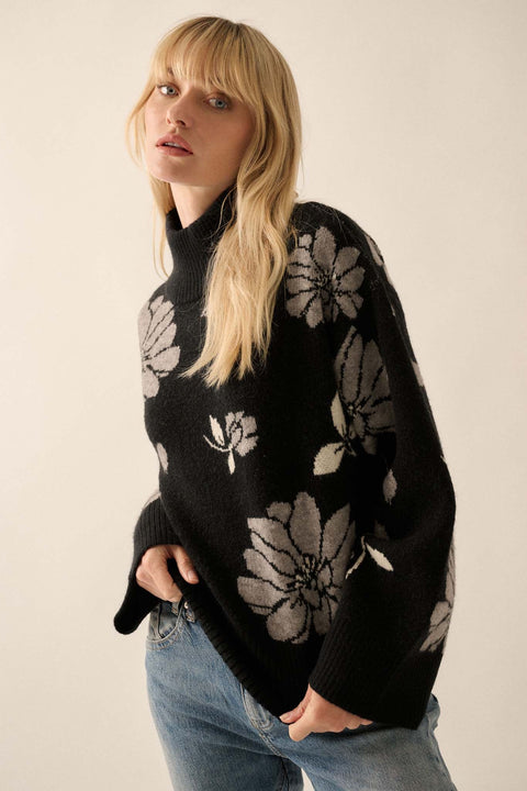 Winter Bouquet Mock-Neck Floral Jacquard Sweater - ShopPromesa