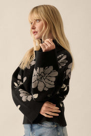 Winter Bouquet Mock-Neck Floral Jacquard Sweater - ShopPromesa