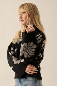 Winter Bouquet Mock-Neck Floral Jacquard Sweater - ShopPromesa