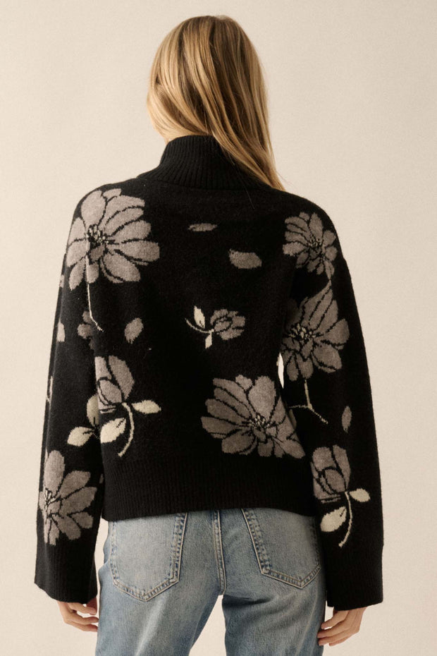 Winter Bouquet Mock-Neck Floral Jacquard Sweater - ShopPromesa