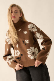 Winter Bouquet Mock-Neck Floral Jacquard Sweater - ShopPromesa