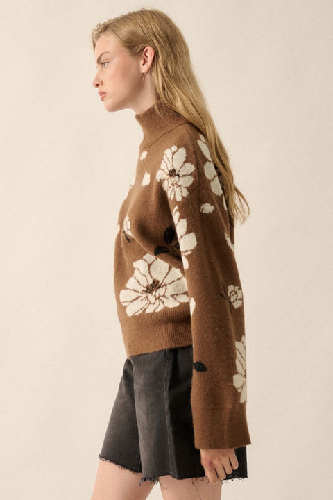 Winter Bouquet Mock-Neck Floral Jacquard Sweater - ShopPromesa