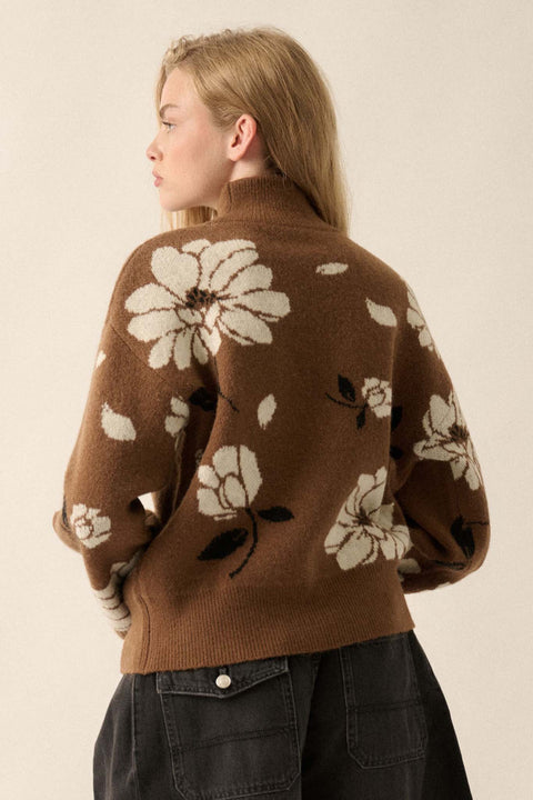 Winter Bouquet Mock-Neck Floral Jacquard Sweater - ShopPromesa