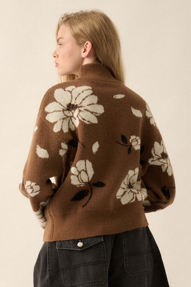 Winter Bouquet Mock-Neck Floral Jacquard Sweater - ShopPromesa