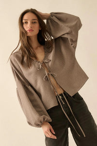 Love Me True Tie-Front Balloon-Sleeve Peasant Top - ShopPromesa