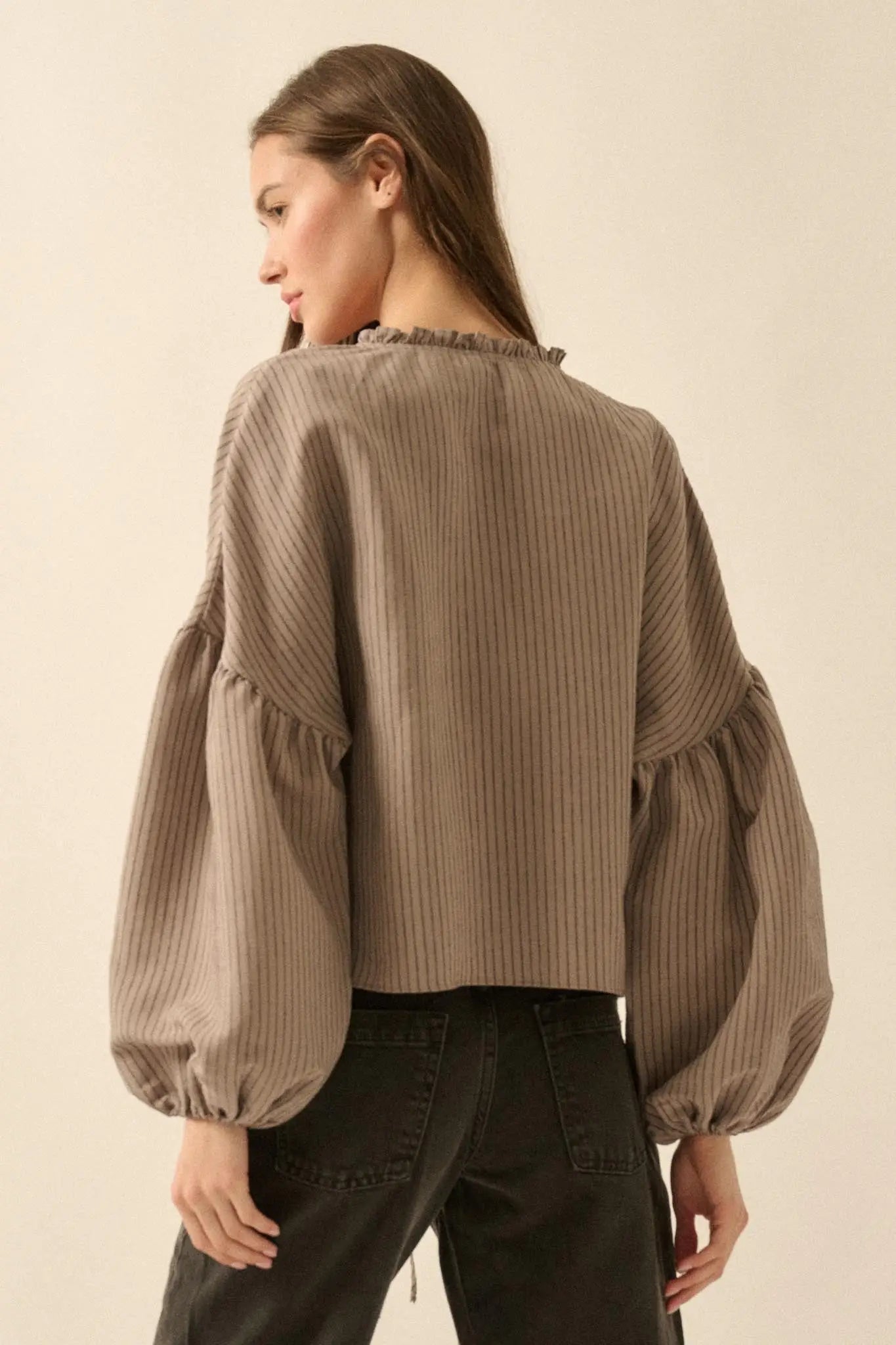 Love Me True Tie-Front Balloon-Sleeve Peasant Top - ShopPromesa