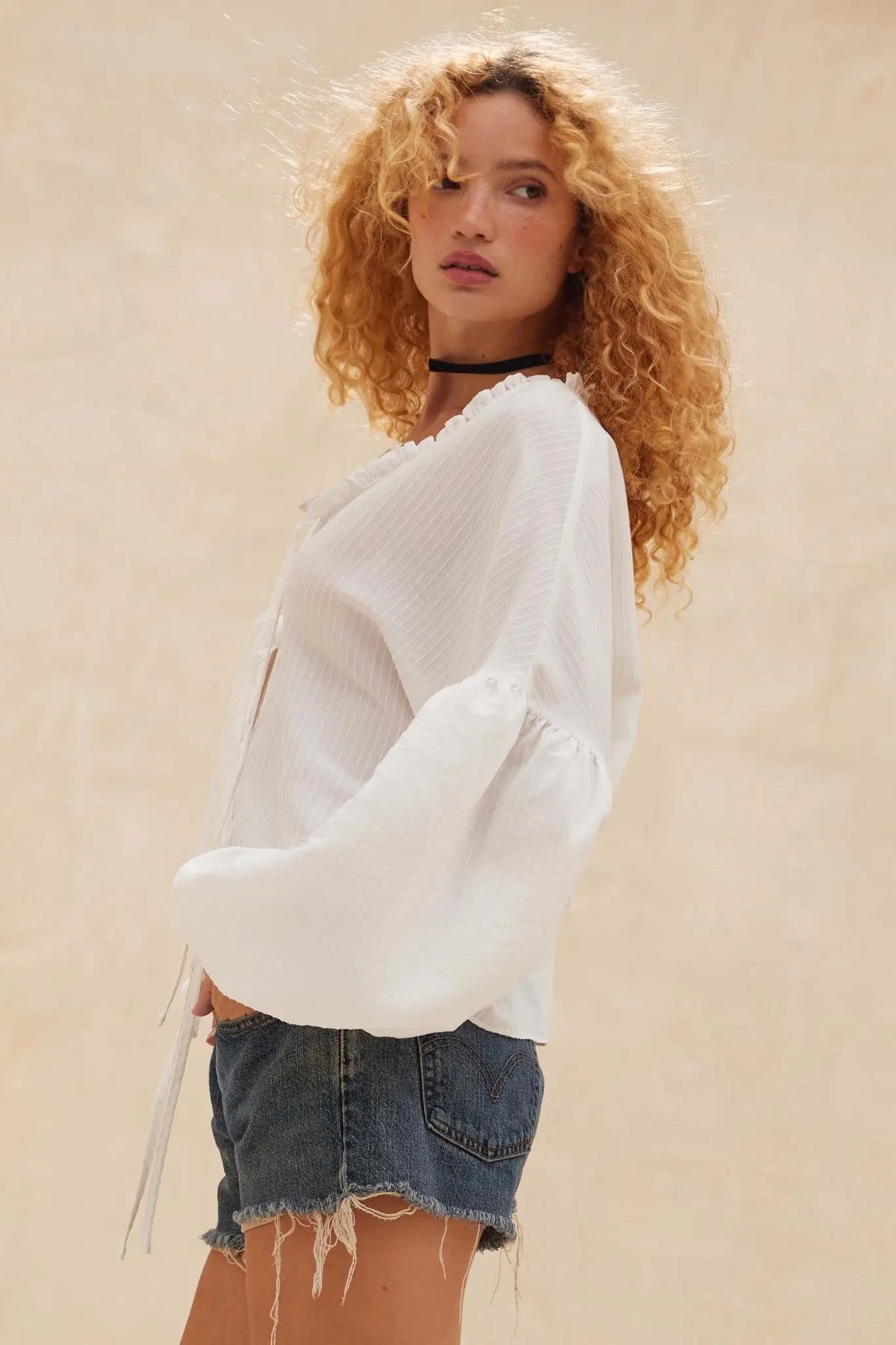 Love Me True Tie-Front Balloon-Sleeve Peasant Top - ShopPromesa