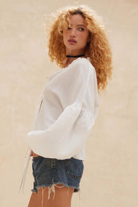 Love Me True Tie-Front Balloon-Sleeve Peasant Top - ShopPromesa