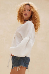 Love Me True Tie-Front Balloon-Sleeve Peasant Top - ShopPromesa