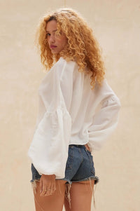 Love Me True Tie-Front Balloon-Sleeve Peasant Top - ShopPromesa