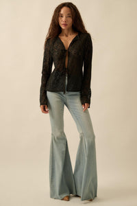 Lost in the Moment Floral Lace Tie-Front Top - ShopPromesa