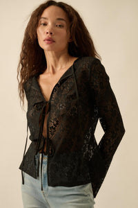 Lost in the Moment Floral Lace Tie-Front Top - ShopPromesa