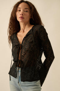 Lost in the Moment Floral Lace Tie-Front Top - ShopPromesa