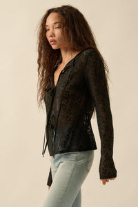 Lost in the Moment Floral Lace Tie-Front Top - ShopPromesa