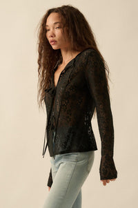 Lost in the Moment Floral Lace Tie-Front Top - ShopPromesa